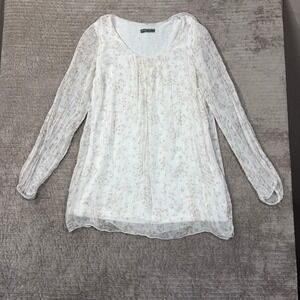 Piazza Del Tempio Italy Silk Floral Blouse White Sheer Layered Top Size M